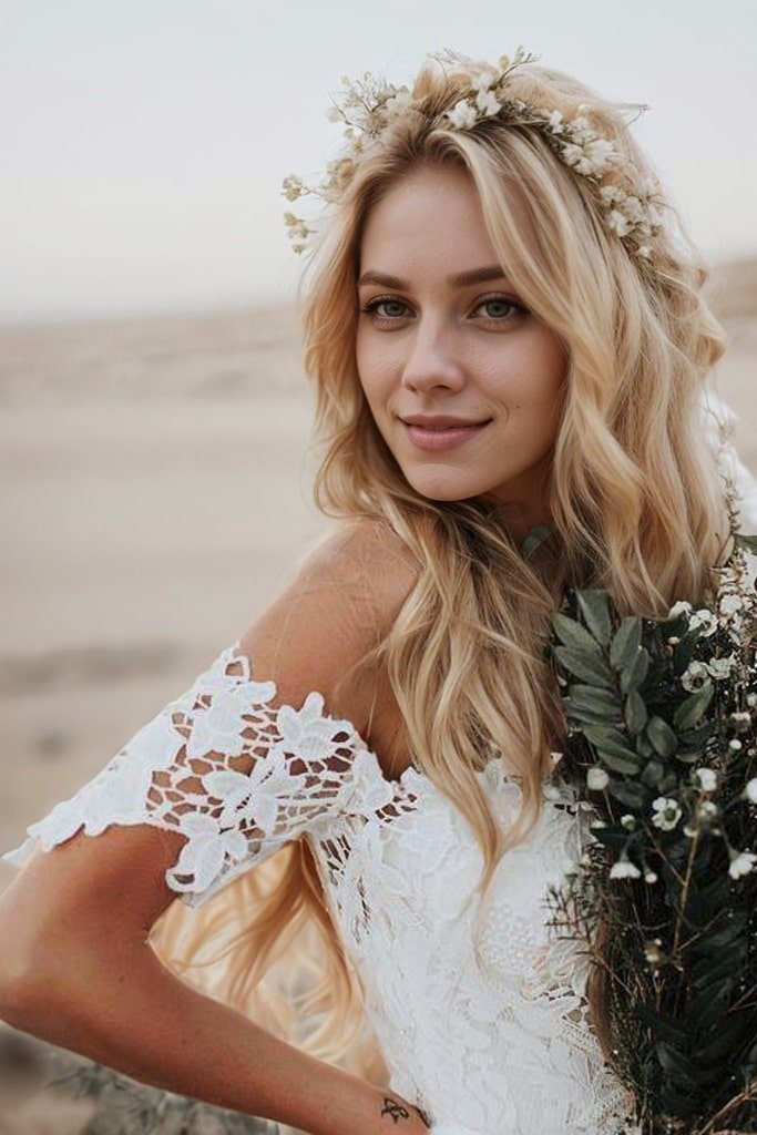 Trumpet/Mermaid Lace Applique Off-the-Shoulder Short Sleeves Court Train Wedding Dresses-675