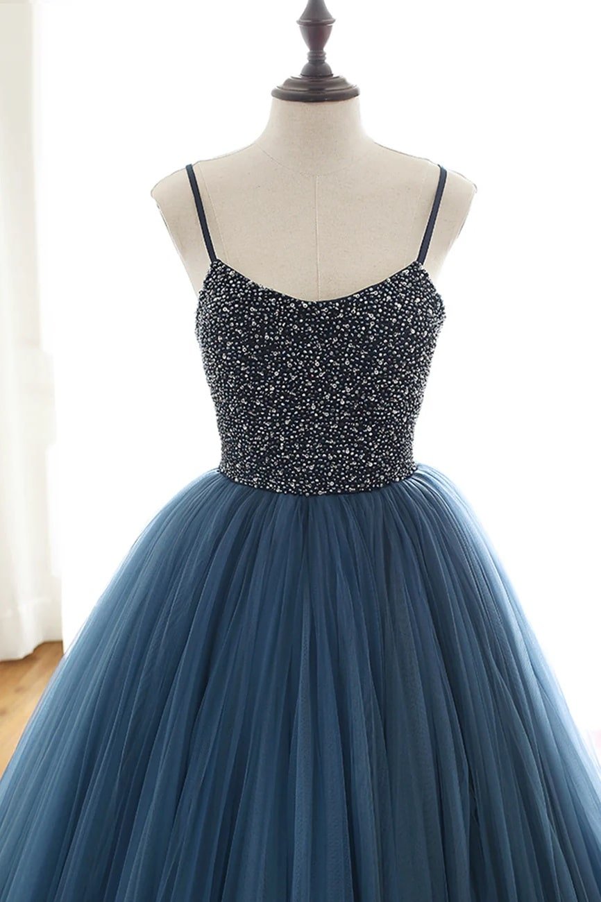 A-Line Tulle Halter Long Prom Dresses Halter Formal Evening Dresses with Beading