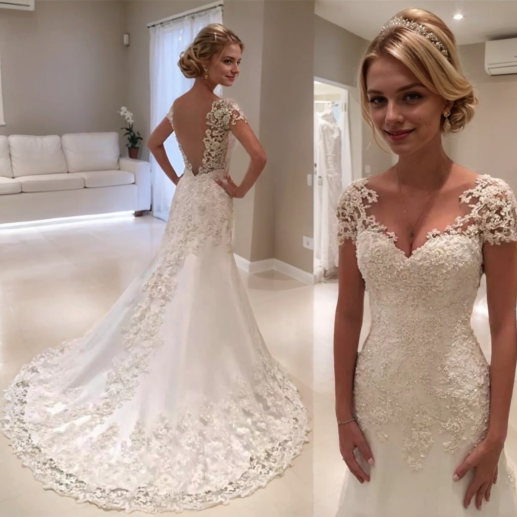 Trumpet/Mermaid Short Sleeves Sweetheart Court Train Lace Wedding Dresses-0