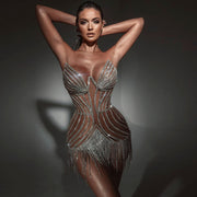 Luxury Beading Tassels Strapless Short Cocktail Dress RM016