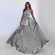 Elegant Sliver Pleats Strapless A-Line Evening Dress SS409