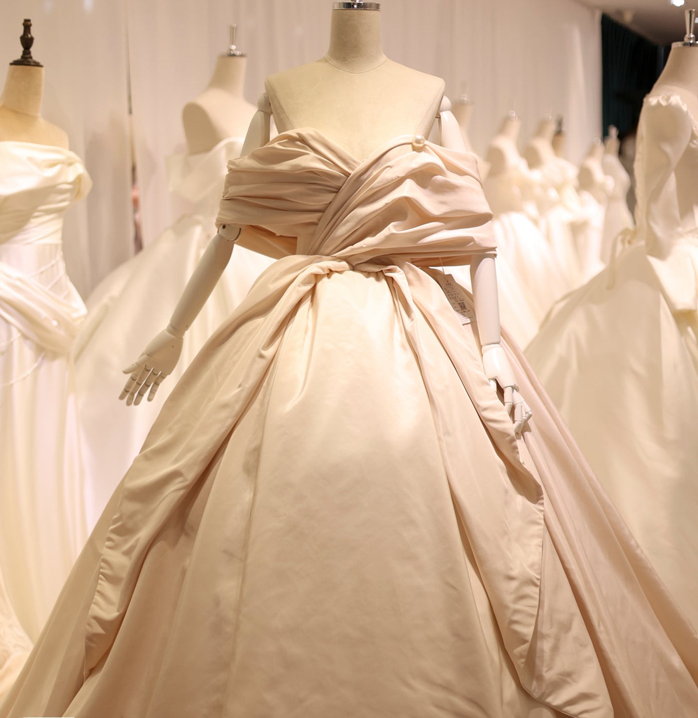 Luxury Rose Gold Wedding Dress Off-Shoulder Ball Gown RS015  White / Custom Made