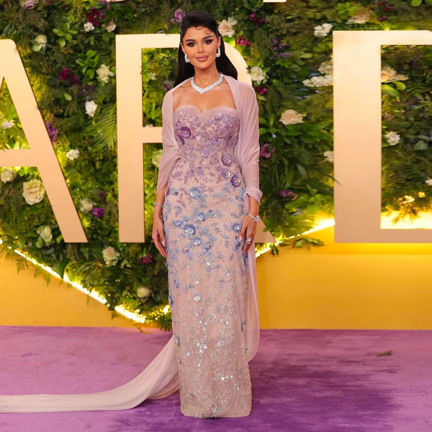 Luxury Crystal Beaded Lilac Evening Dress with Cape SS641