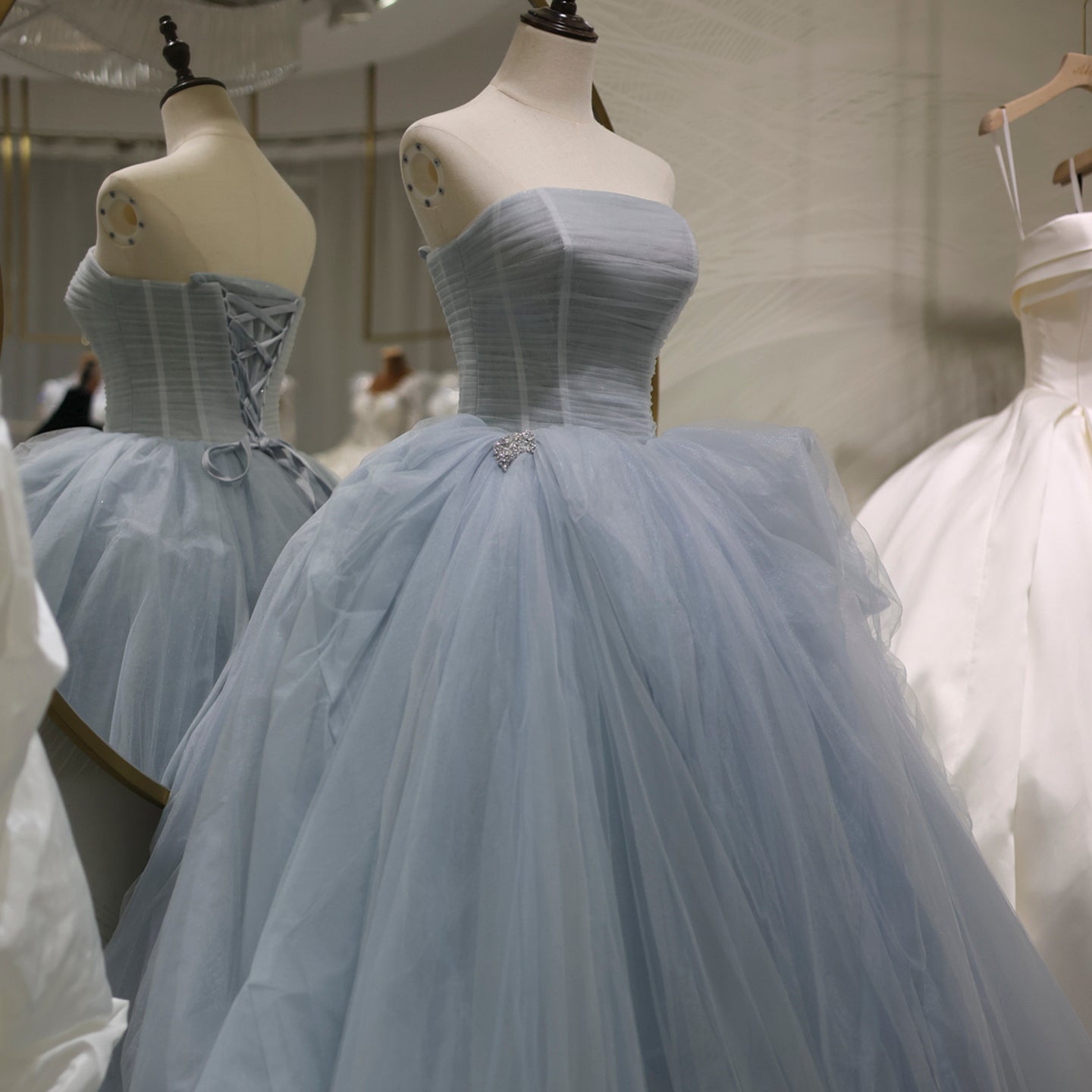 Elegant Strapless Blue Puffy Wedding Dress RS022  Light Blue / Custom Made