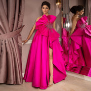 Stunning Fuchsia Scalloped Evening Dress with Slit SS581