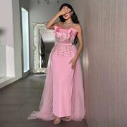 Elegant Pink Crystal Evening Dress with Overskirt SS213