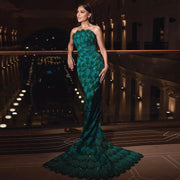 Elegant Emerald Green Strapless Evening Dress SS601