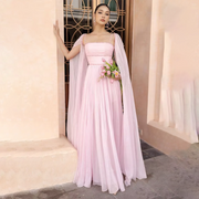 Elegant Pink Evening Dress with Cape Sleeves SF188