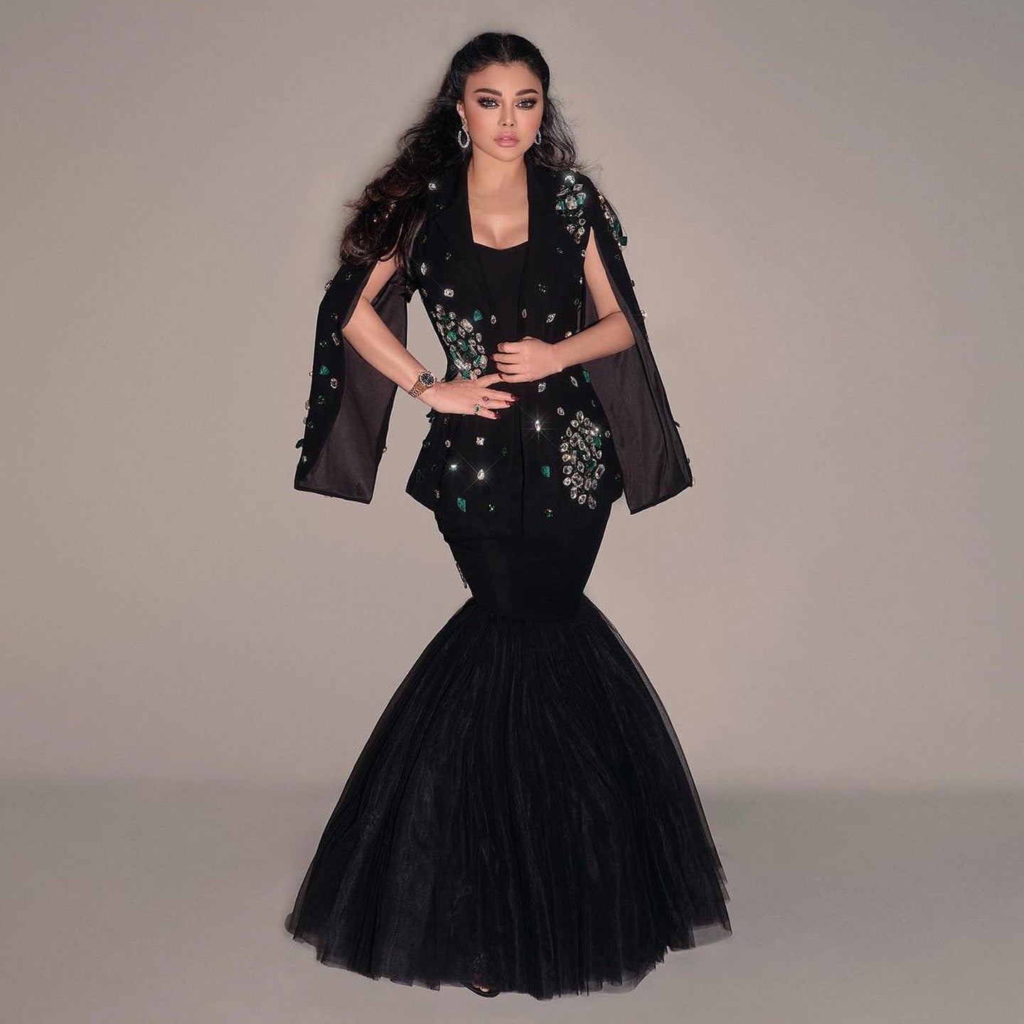 Elegant Black Rhinestone Evening Dress with Jacket  SS561
