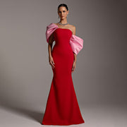Elegant Red and Pink Off Shoulder Evening Dress SF366