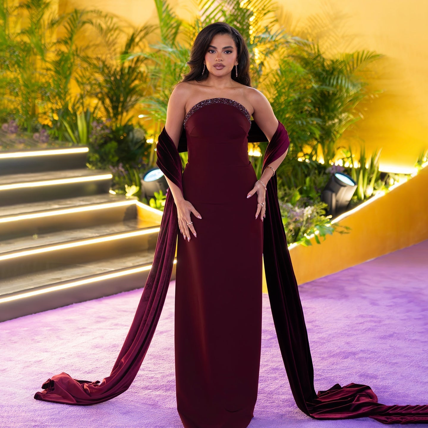 Elegant Wine Red Strapless Evening Dress with Cape SF005  Red / US 16