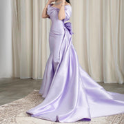 Elegant Off Shoulder Lilac Evening Dress with Overskirt SS400  Lilac / US 16