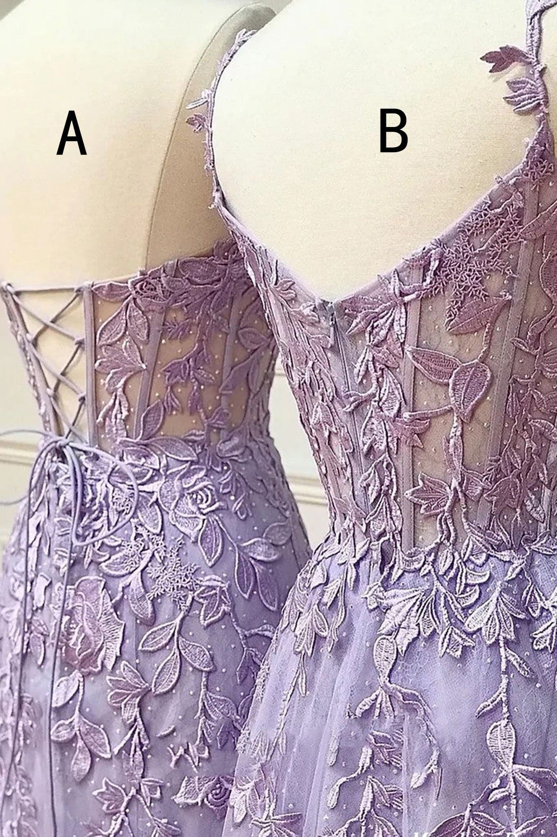 A-line Sweetheart Spaghetti Straps Sweep Train Lace Prom Dress With Beading-434