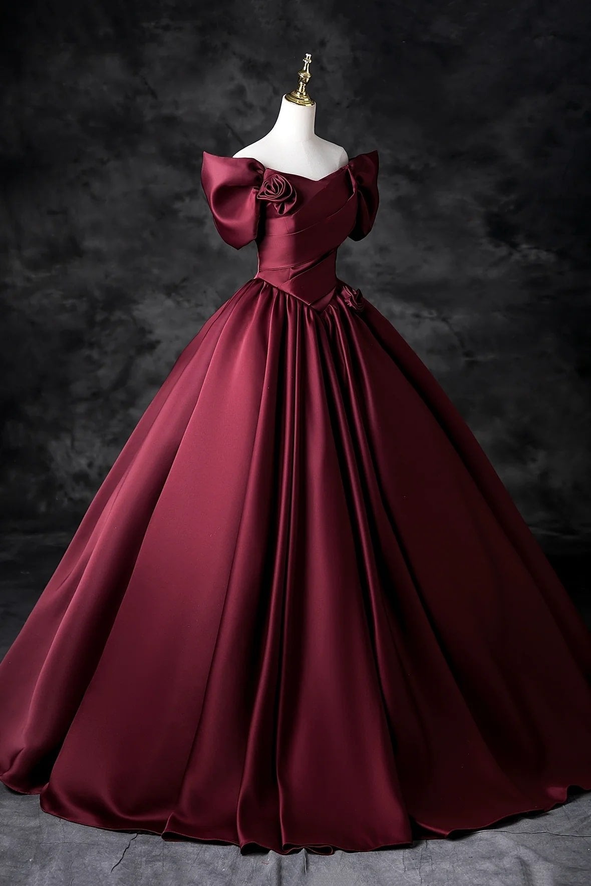 A-Line/Princess Satin Floor Length Formal Prom Dress, Off the Shoulder Prom Gown