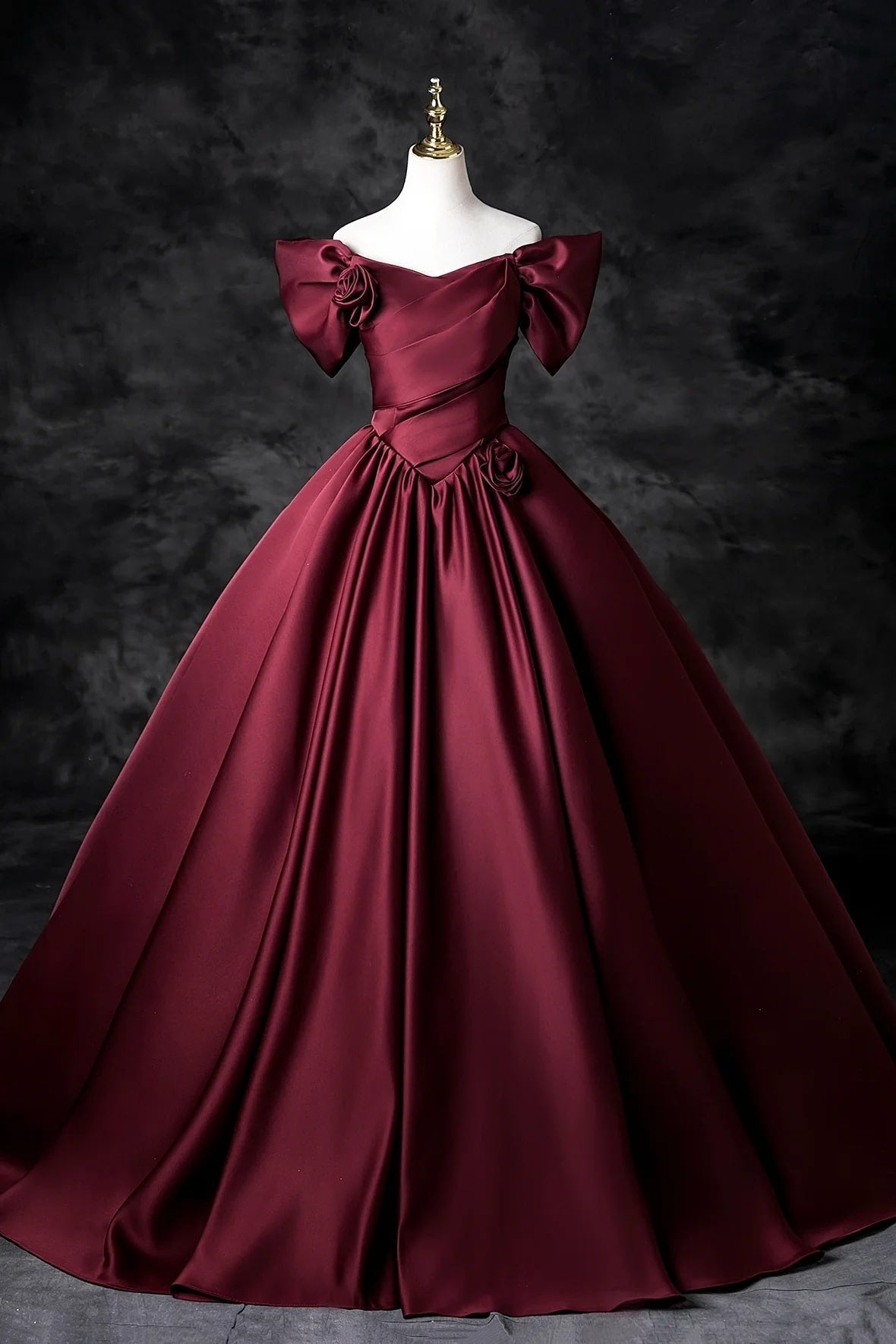 A-Line/Princess Satin Floor Length Formal Prom Dress, Off the Shoulder Prom Gown
