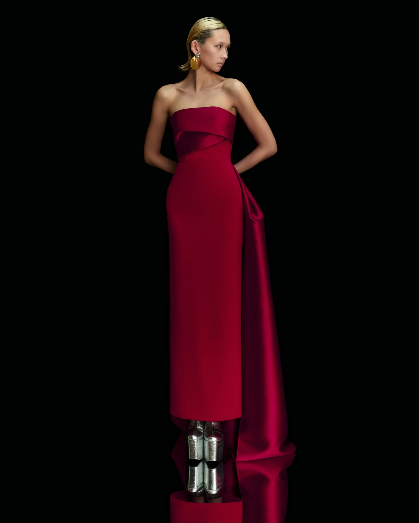 Elegant Pink Strapless Evening Dress with Gloves SF123  Burgundy / US 16