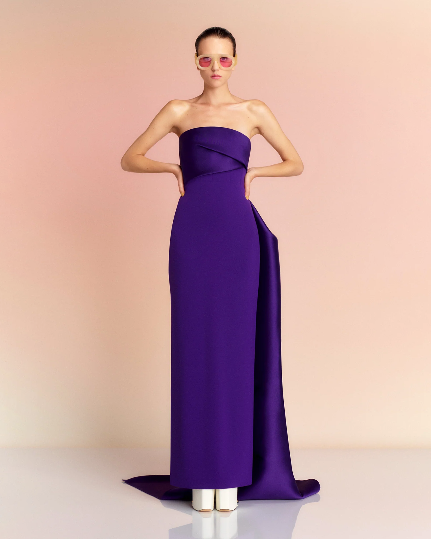 Elegant Pink Strapless Evening Dress with Gloves SF123  Purple / US 16