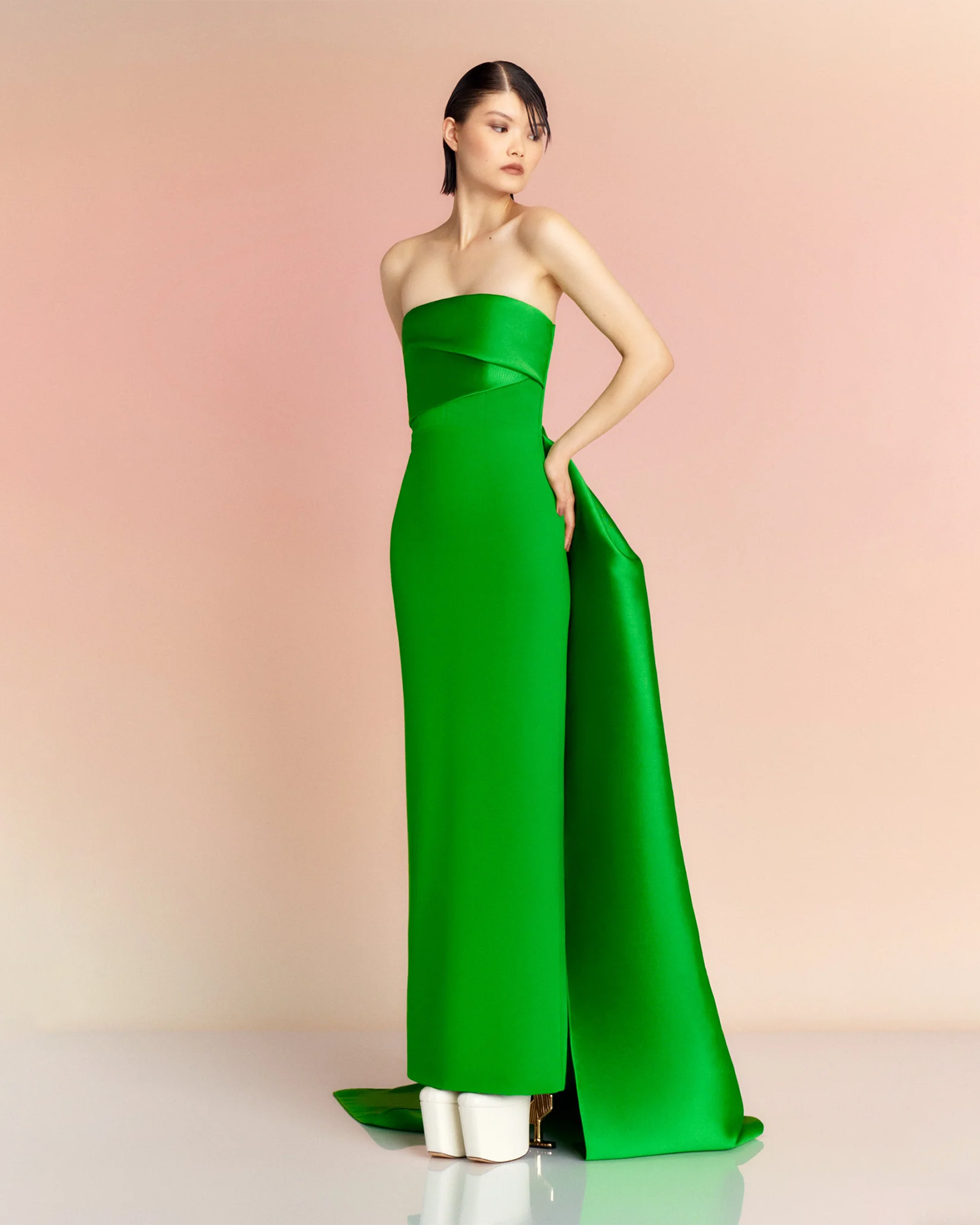 Elegant Pink Strapless Evening Dress with Gloves SF123  Green / US 16
