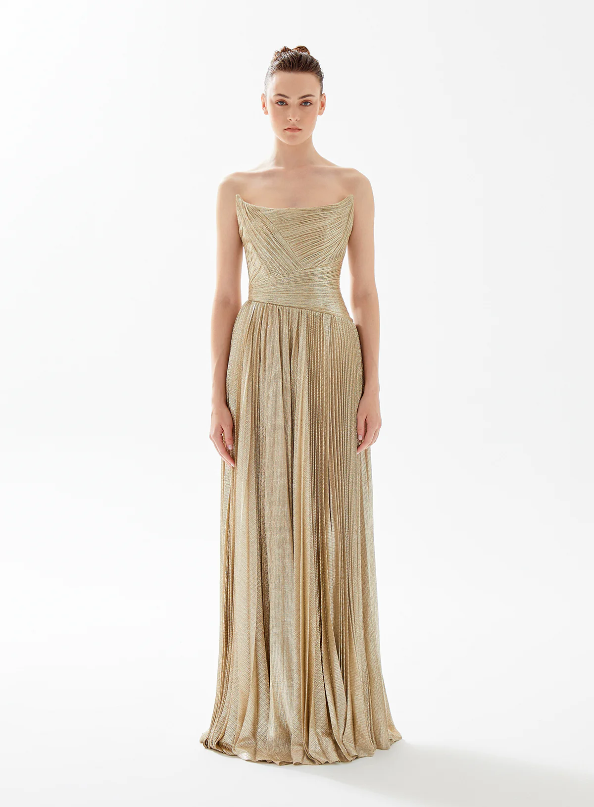 Elegant Gold Pleats Strapless Draped Evening Dress SF208