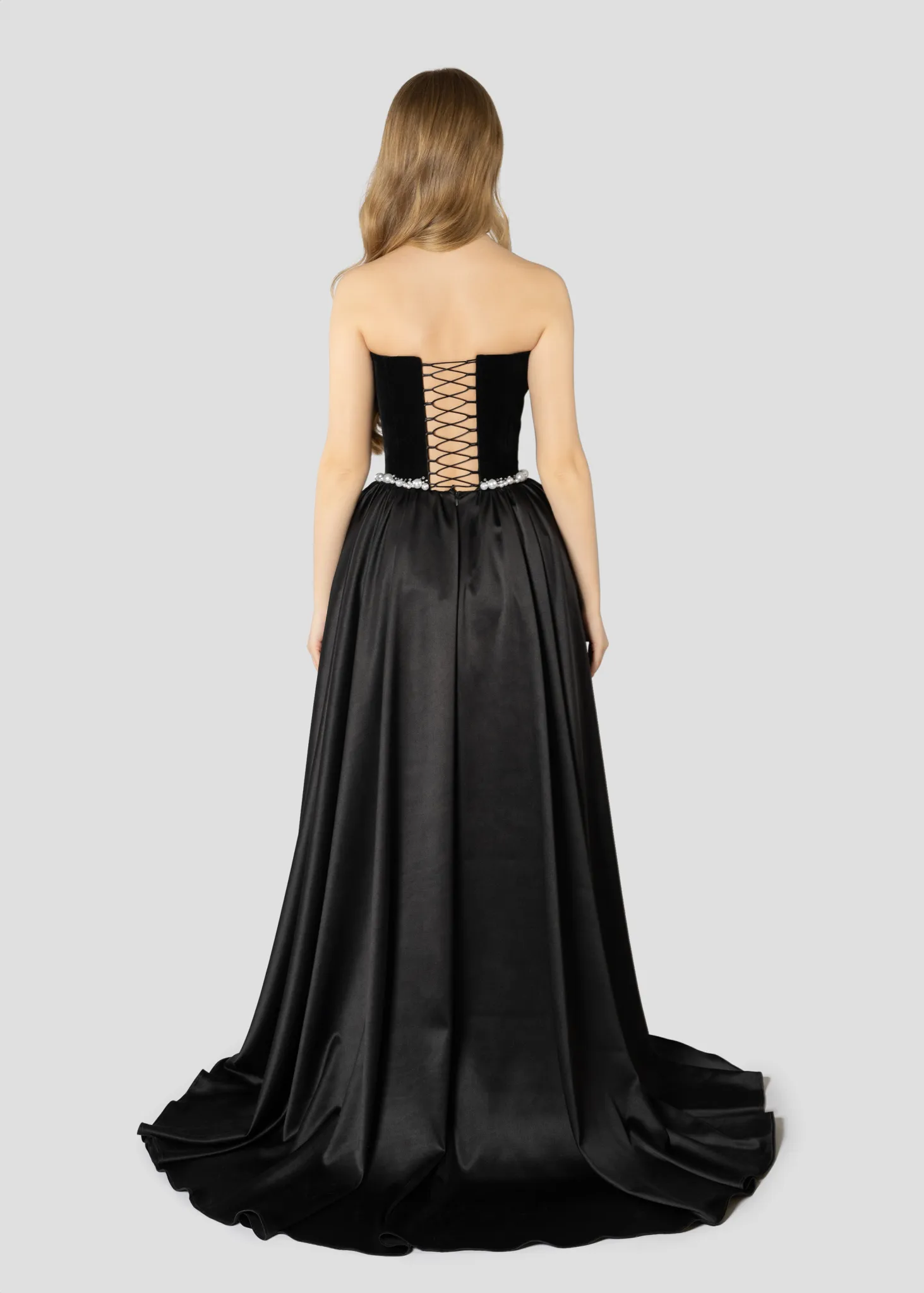 Elegant Black Strapless Evening Dress SF534
