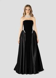 Elegant Black Strapless Evening Dress SF534