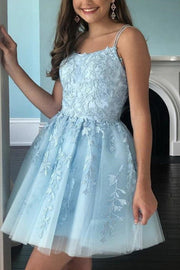 Short/Mini A-line Bateau Lace Tulle Homecoming Dress With Beading-0