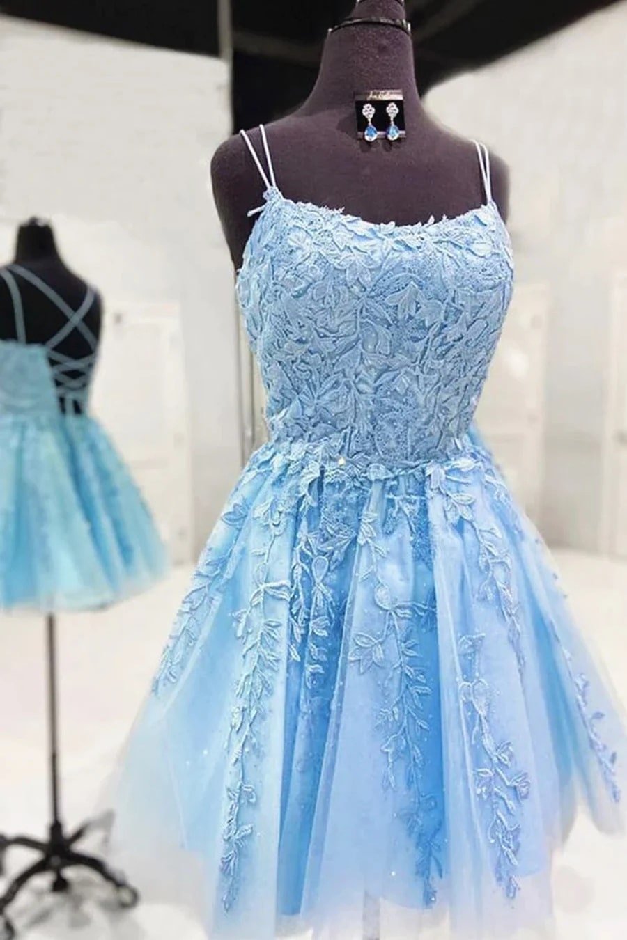 Short/Mini A-line Bateau Lace Tulle Homecoming Dress With Beading-621