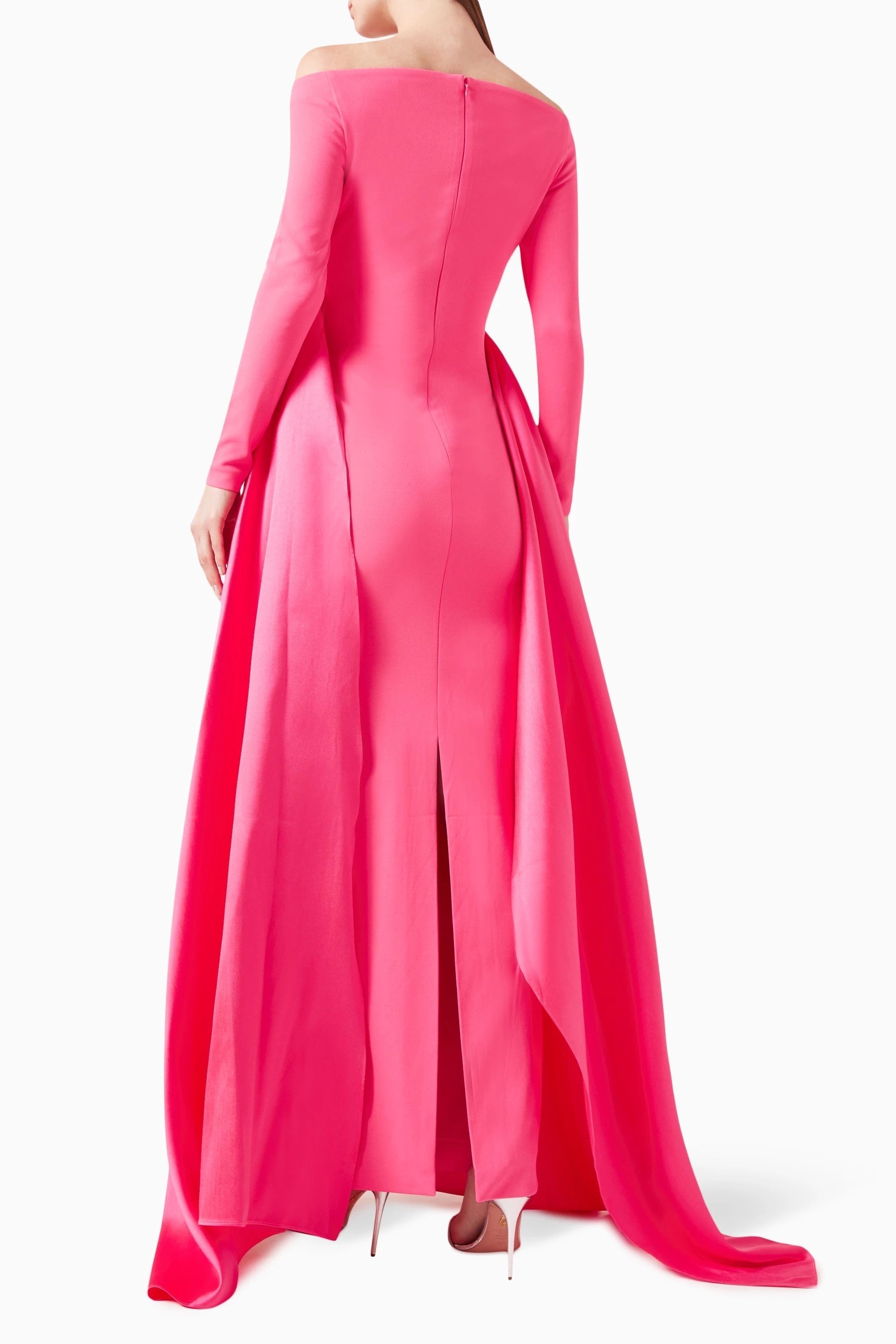 Elegant Off Shoulder Pink Evening Dress with Overskirt SF317