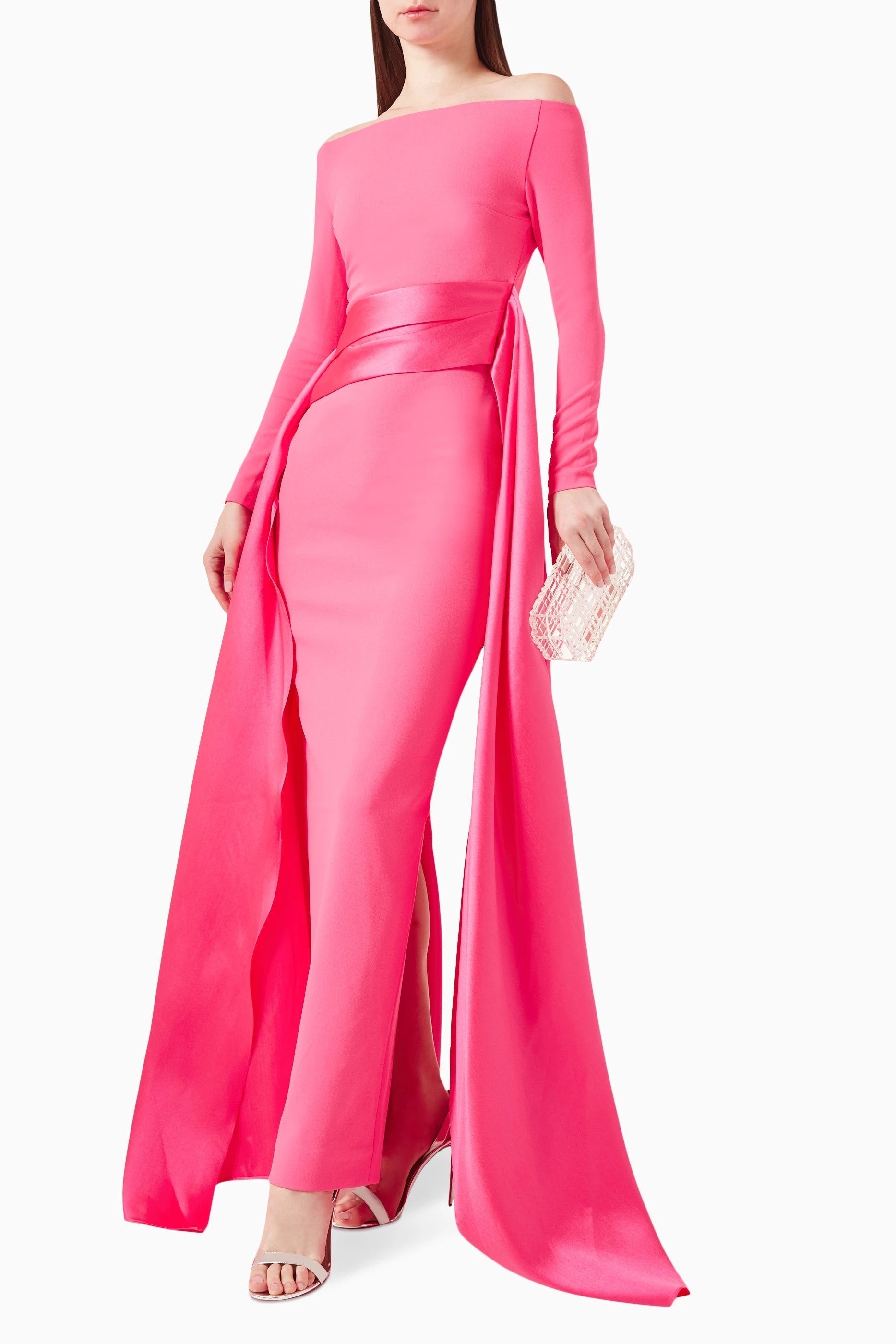Elegant Off Shoulder Pink Evening Dress with Overskirt SF317  Pink / 16