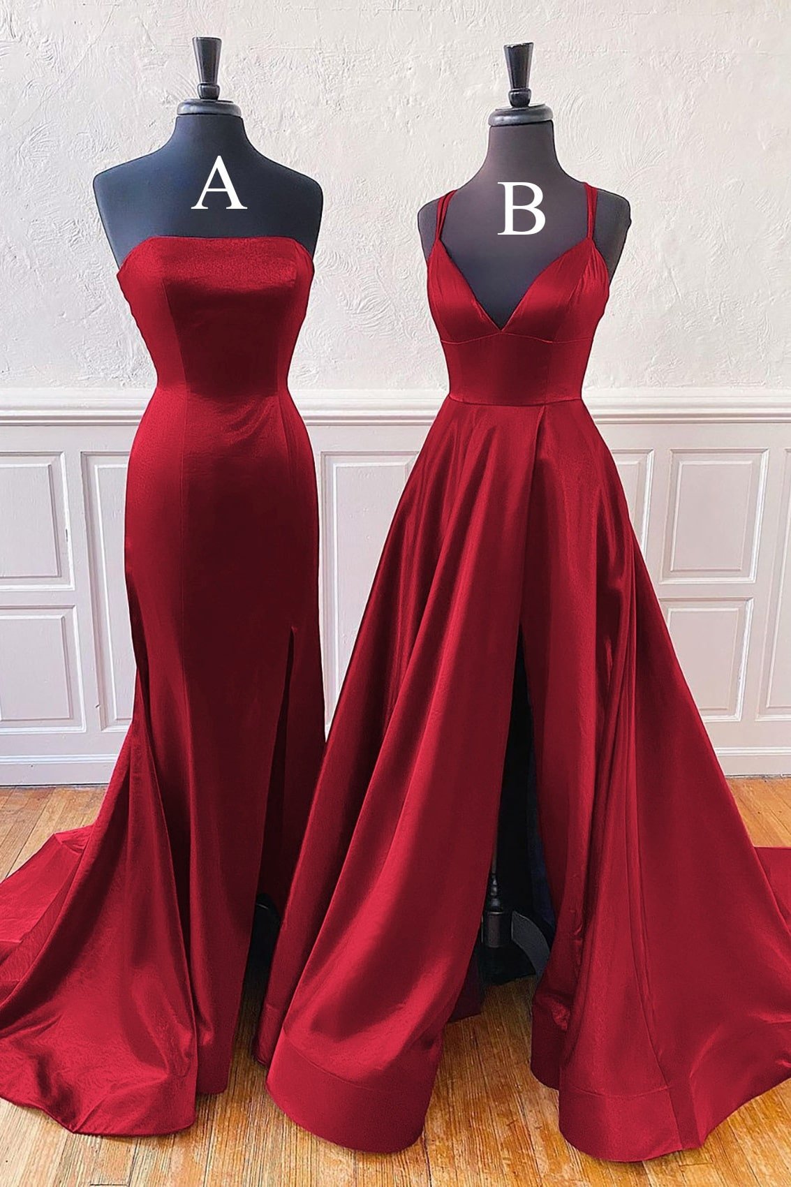 A-line Trumpet/Mermaid Sleeveless Sweep Train Satin Prom Dresses With Split-0