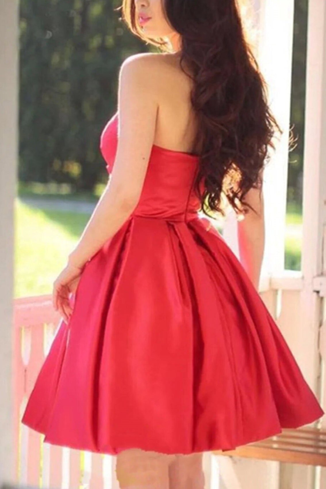 A-line Sweetheart Sleeveless Short/Mini Satin Homecoming Dress with Pleated-607