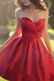 A-line Sweetheart Sleeveless Short/Mini Satin Homecoming Dress with Pleated-0