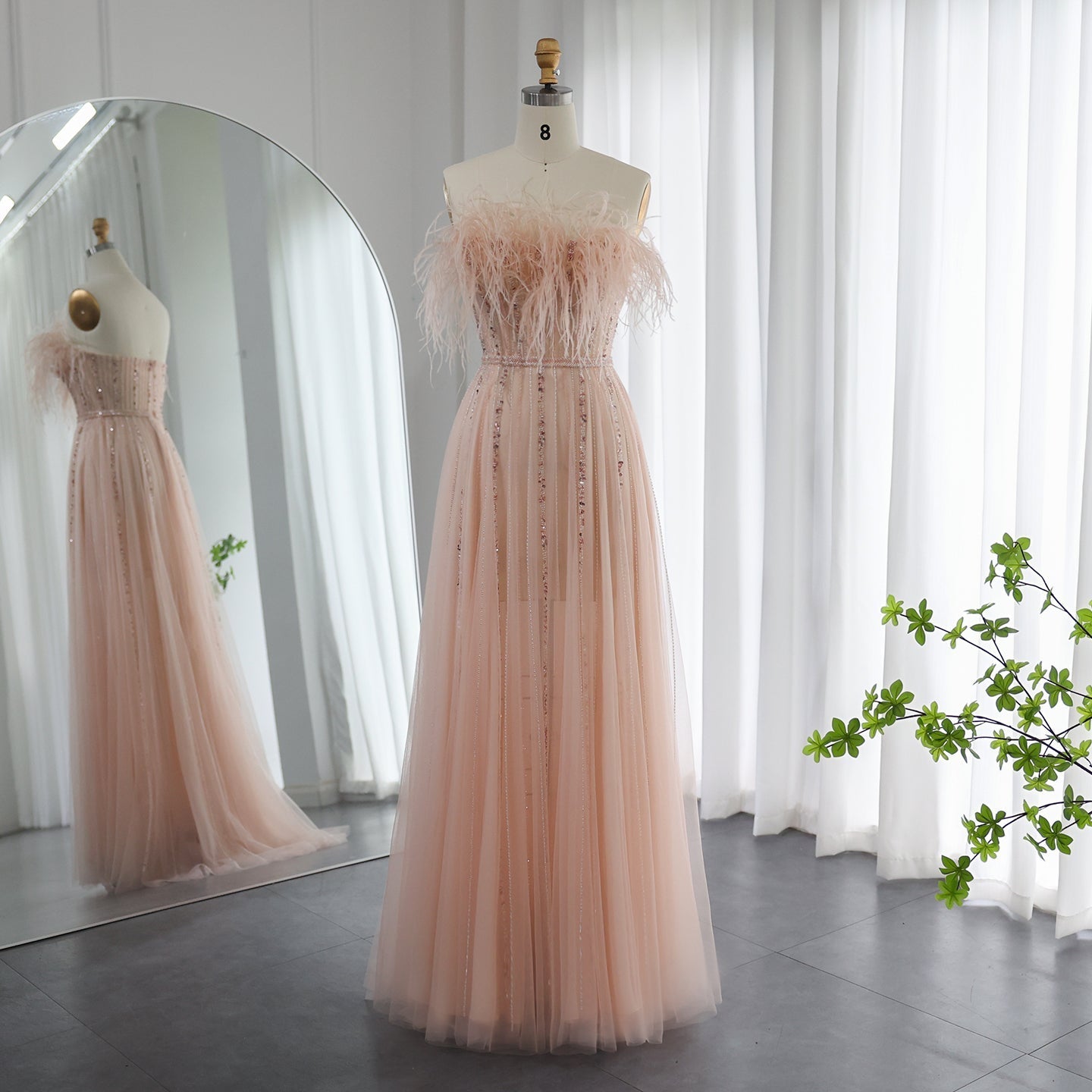 Dreamy Vow Luxury Dubai Black Feathers Evening Dresses for Women Wedding Party Elegant Long Pink Arabic Formal Prom Dress 401