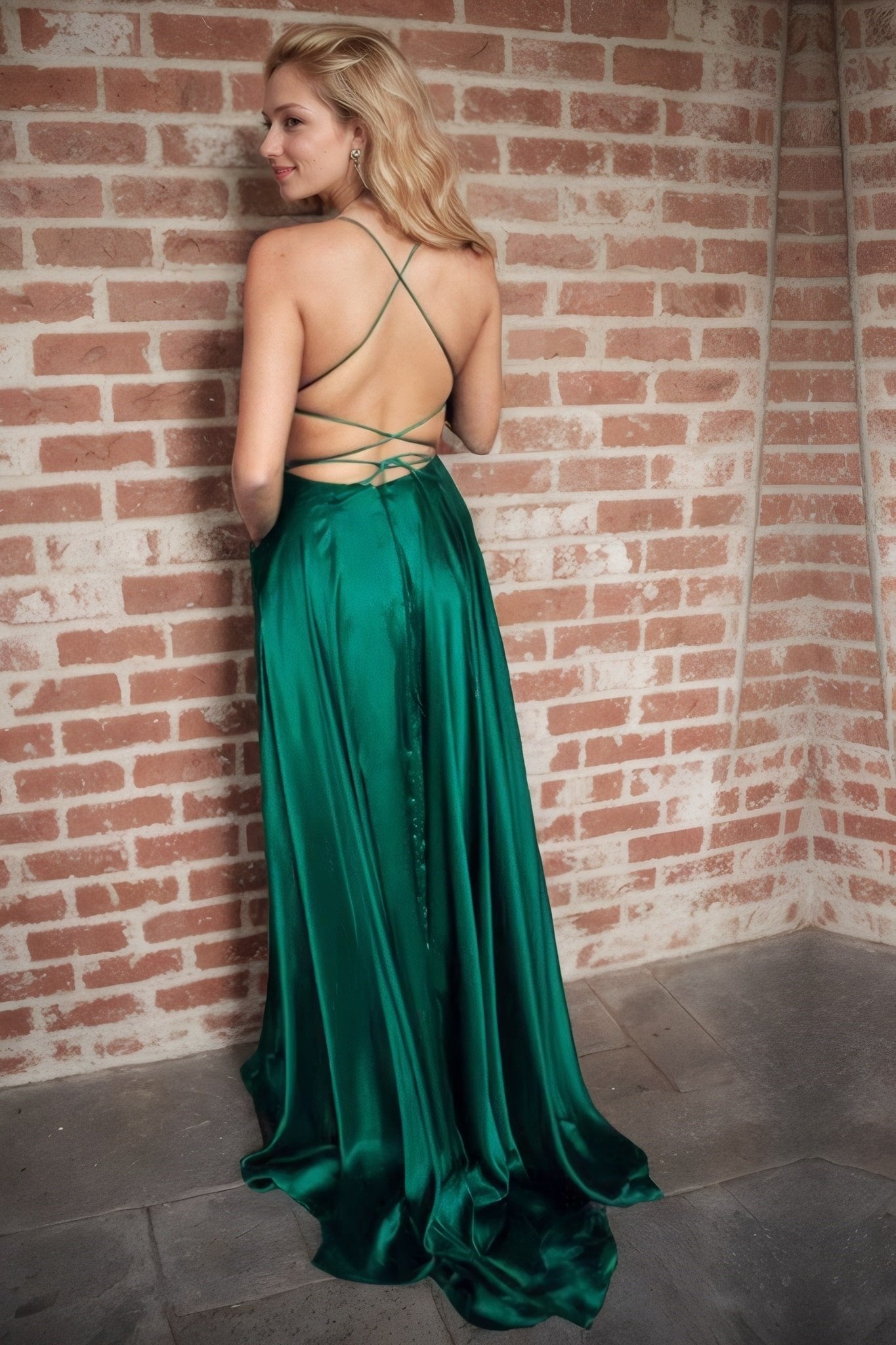 A-line/Princess Halter Sleeveless Sweep Train Charmeuse Prom Dresses With Split-497