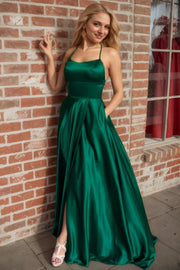 A-line/Princess Halter Sleeveless Sweep Train Charmeuse Prom Dresses With Split-0