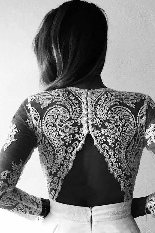 A-Line/Princess Stretch Crepe Lace V-neck Long Sleeves Sweep/Brush Train Wedding Dresses-699