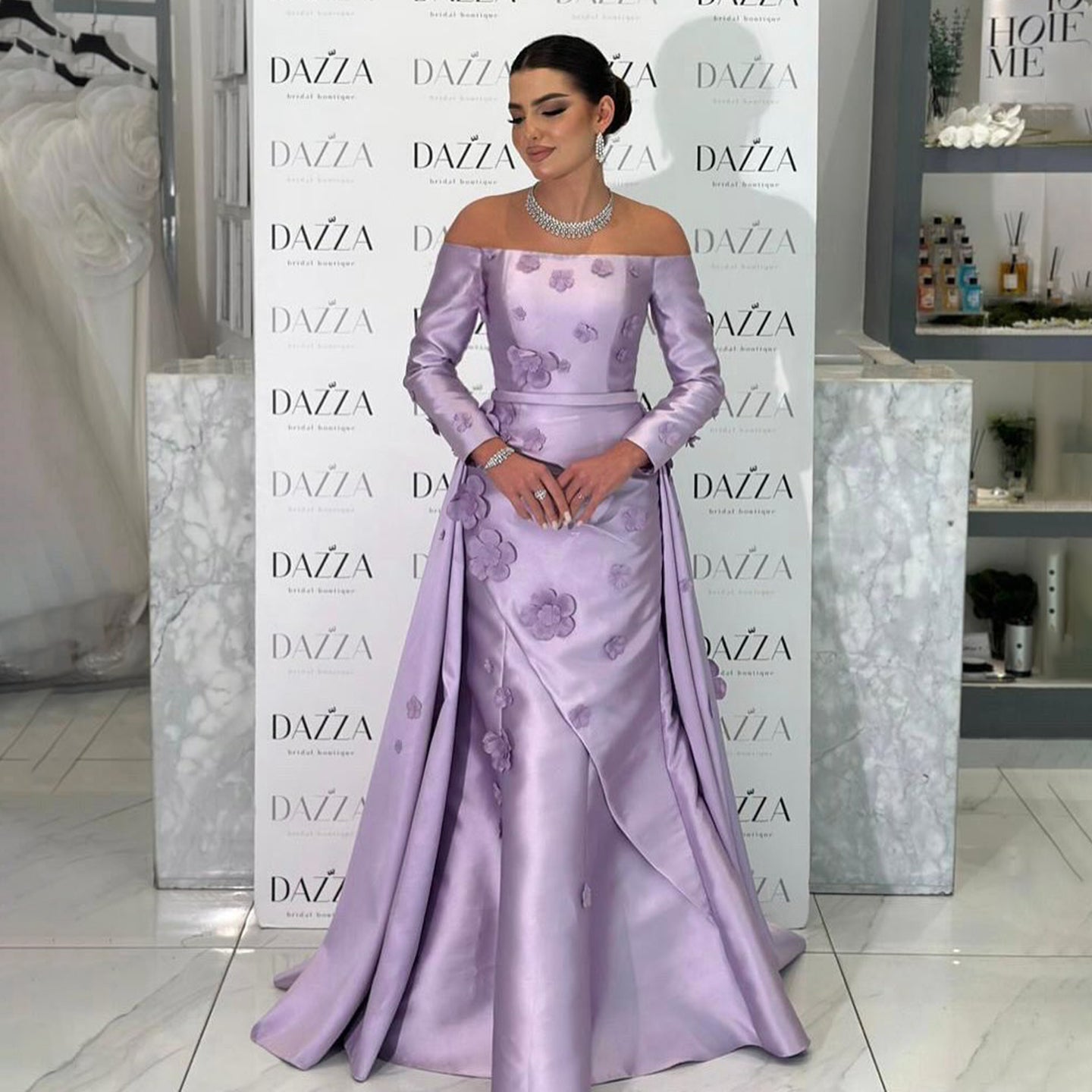 Simple Pink 3D Flower Evening Dress with Overskirt SS266