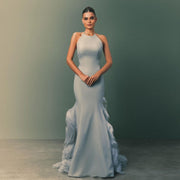 Stunning Blue Halter Evening Dress with Ruffles SS524