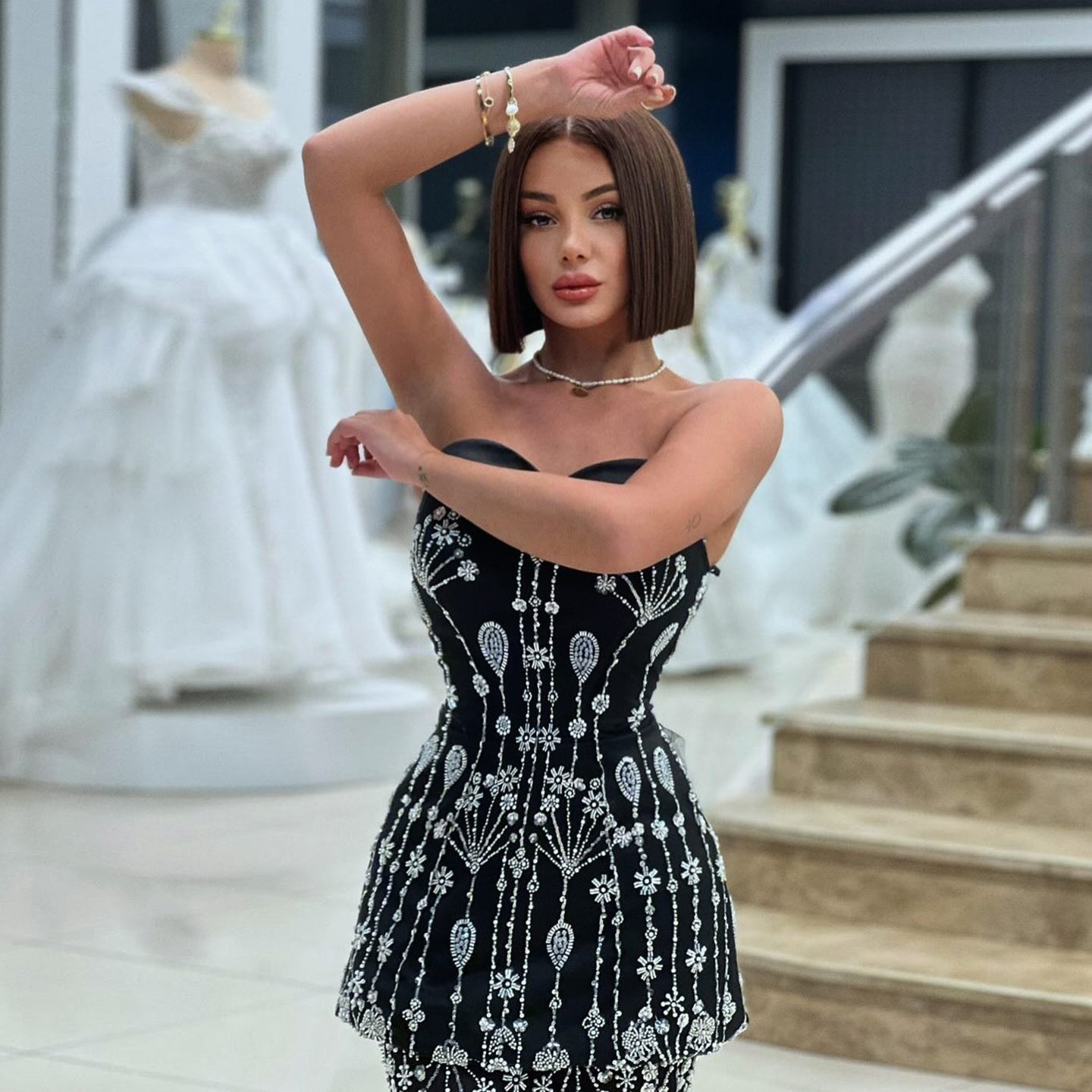 Chic Black Two Pieces Evening Dress for Women Wedding Party SS635