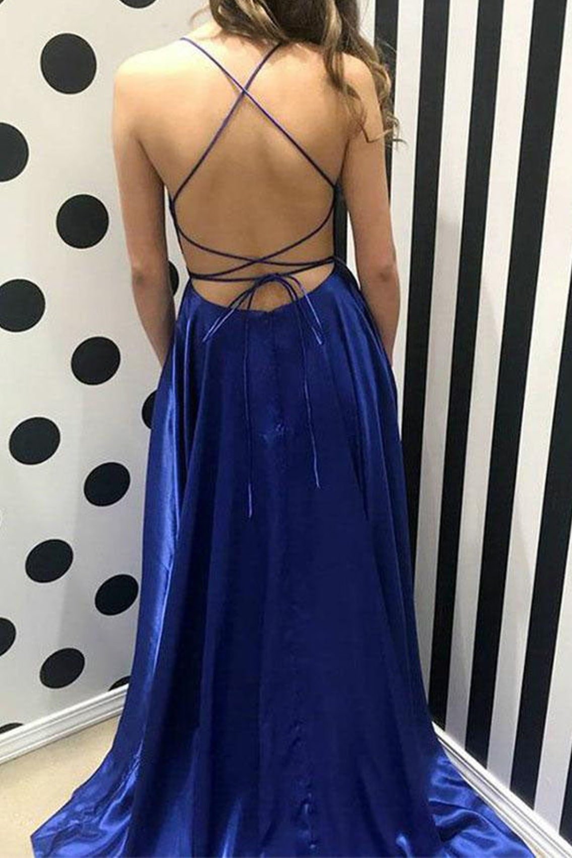 A-line Bateau Spaghetti Straps Sweep Train Charmeuse Prom Dress With Split-424