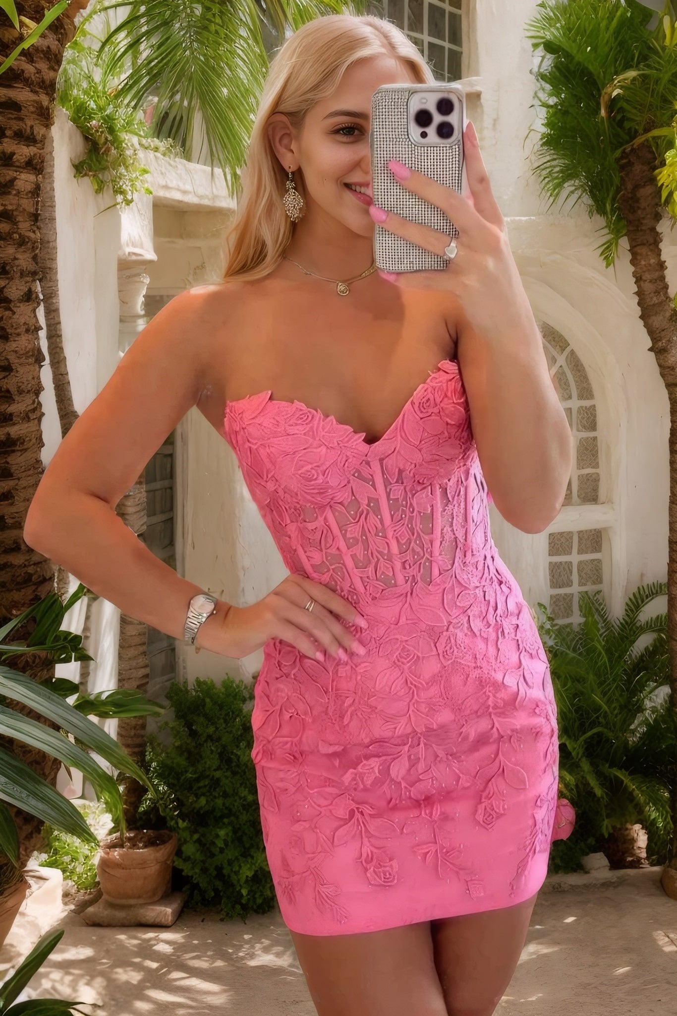 Beaded Sweetheart Lace Short Homecoming Dress-0