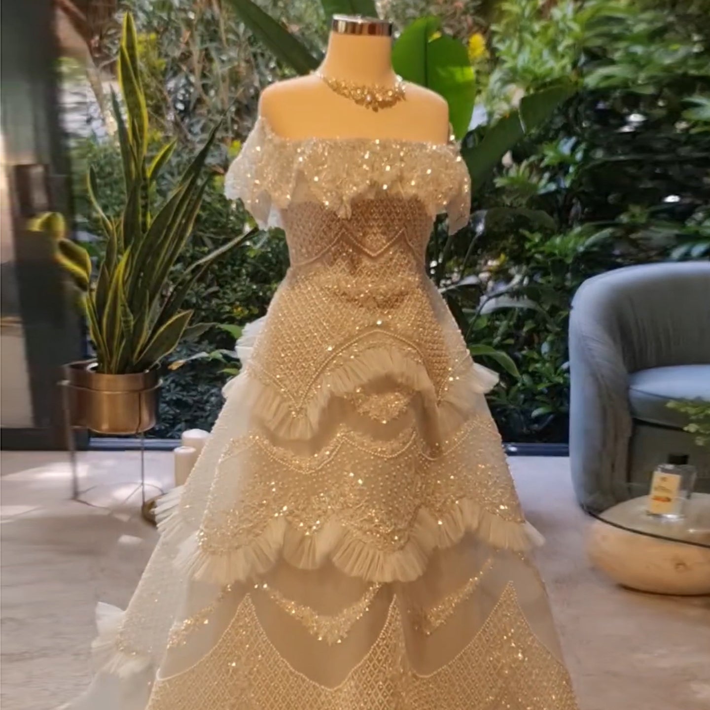 Luxury Silver Gray Off Shoulder Evening Dress SS485