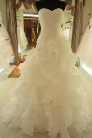Ball Gown Ruffles Sweetheart Organza Sleeveless Court Train Wedding Dresses-0