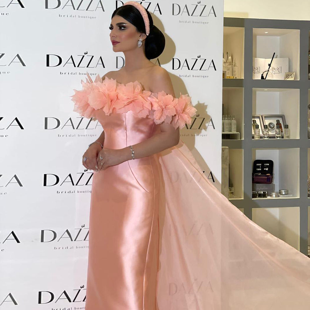 Elegant 3D Flowers Light Yellow Evening Dress with Overskirt SF013