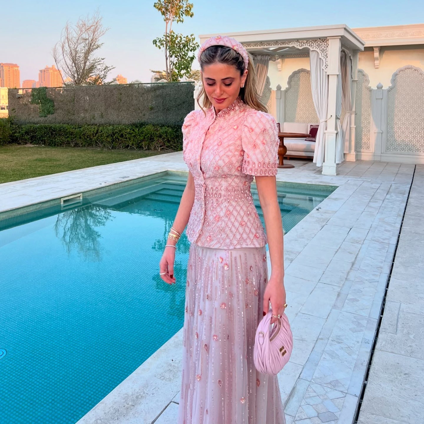 Luxury Pink Crystal Two Piece  Evening Dresses Wedding Party SS546