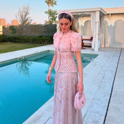 Luxury Pink Crystal Two Piece  Evening Dresses Wedding Party SS546