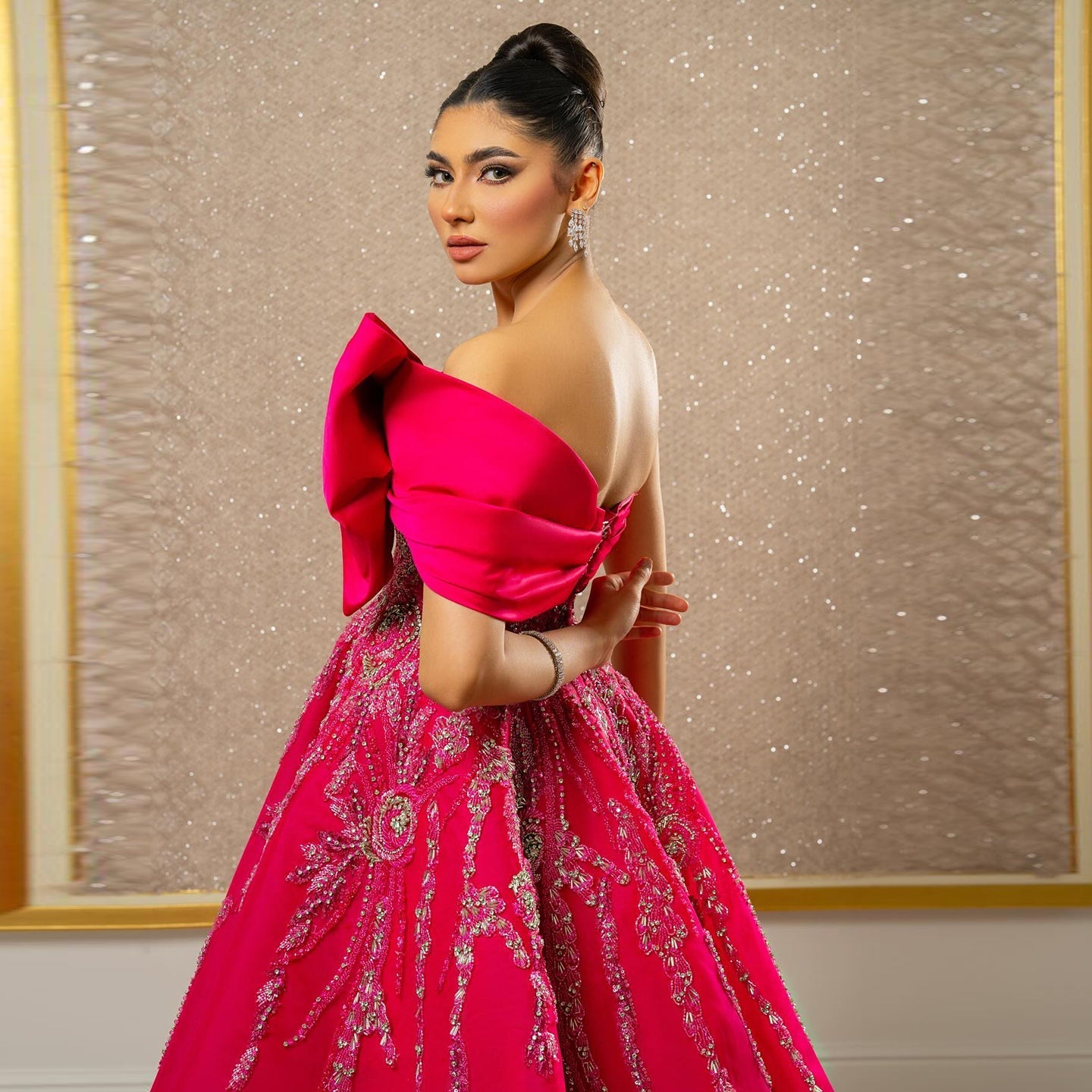 Elegant Fuchsia One Shoulder Evening Dress SS567