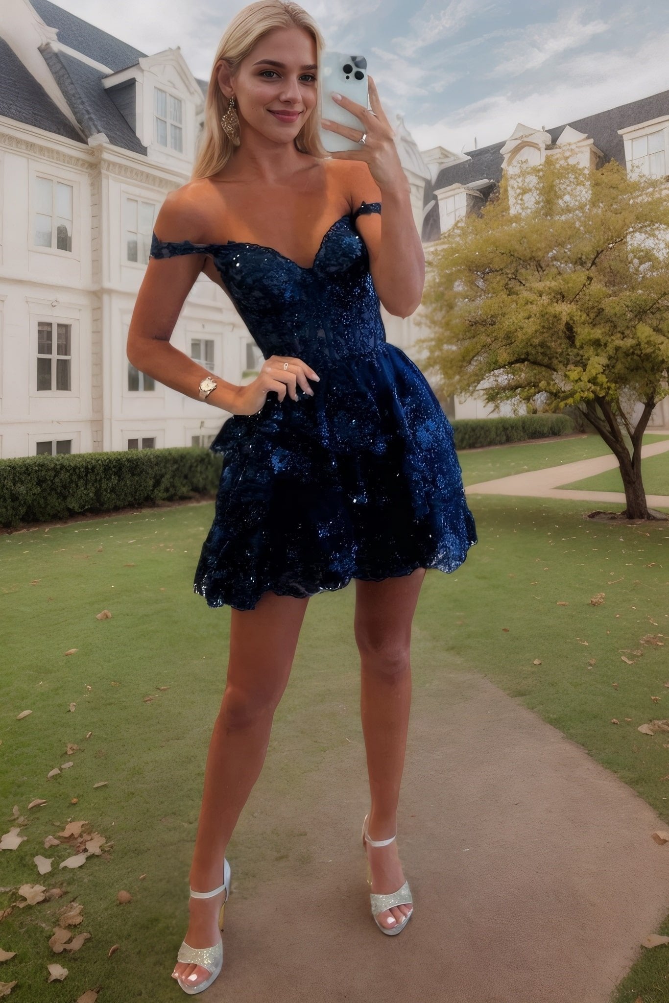 A-line Off-the-Shoulder Short/Mini Tulle Homecoming Dress-771