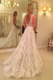 A-line Lace Wedding Dress A-line/Princess Sleeveless Court Train With Appliqued-0