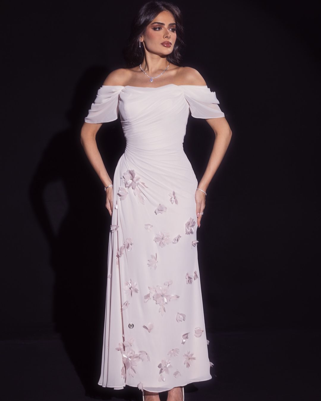 Elegant Pink 3D Flowers Off Shoulder Evening dress SF313  Pink / US 16